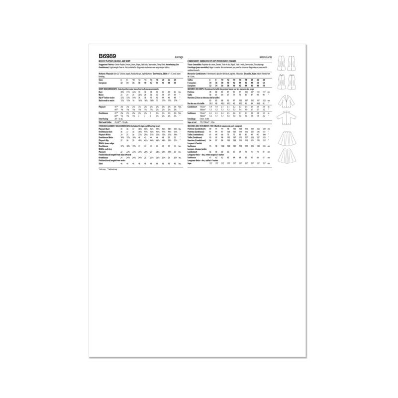 Patron Butterick 6989/H5 - Combi-short, chemisier et jupe