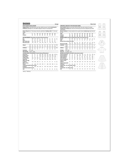 Patron Butterick 6989/H5 - Combi-short, chemisier et jupe