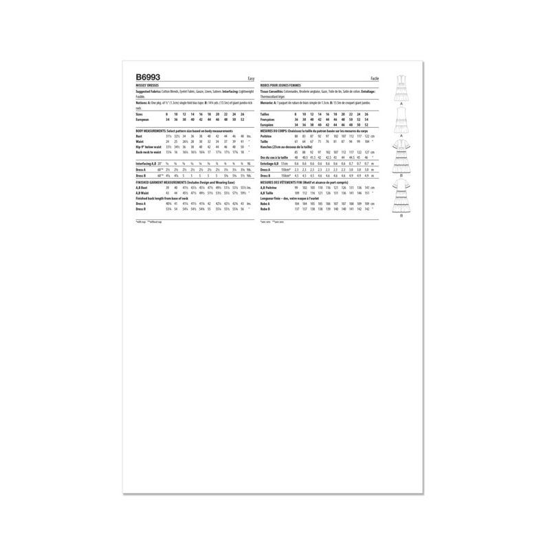 Patron Butterick 6993/K5 - Robes amples avec col montant