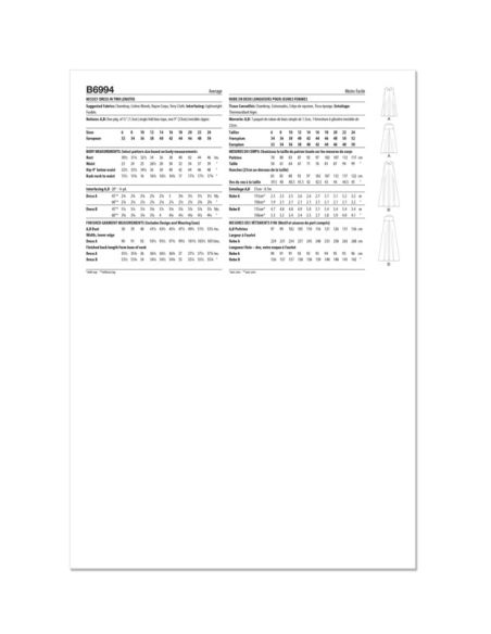 Patron Butterick 6994/H5 - Robe ample