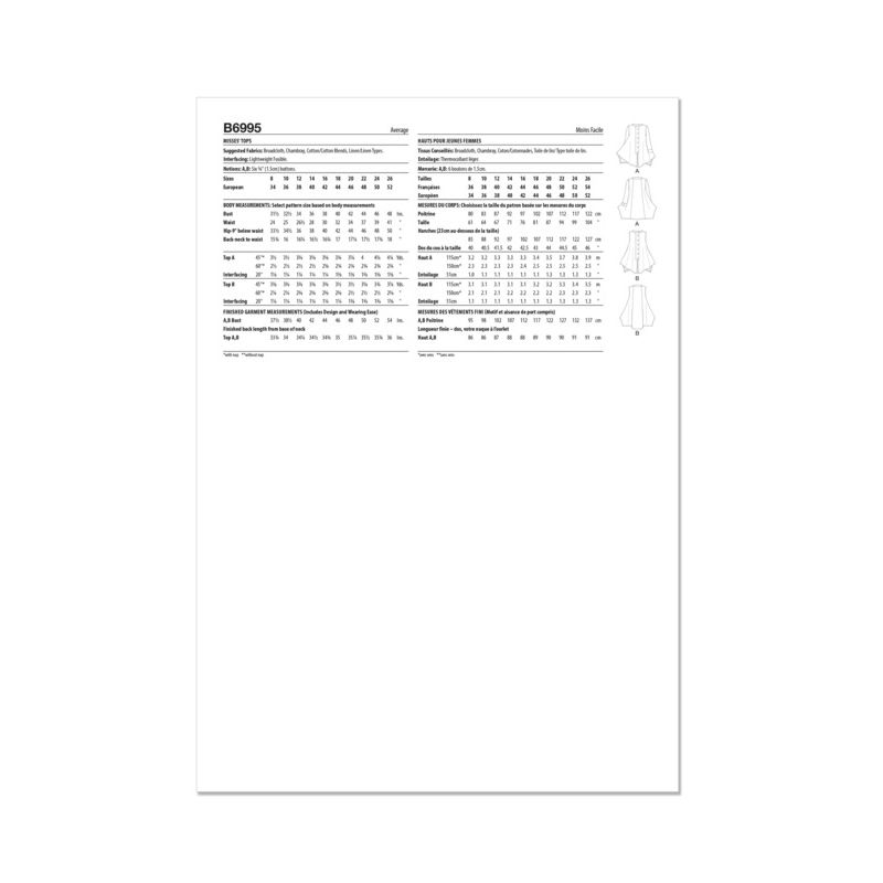 Patron Butterick 6995/K5 - Hauts à pied de col