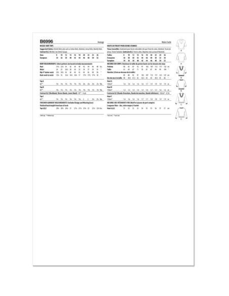 Patron Butterick 6996/K5 - Hauts amples