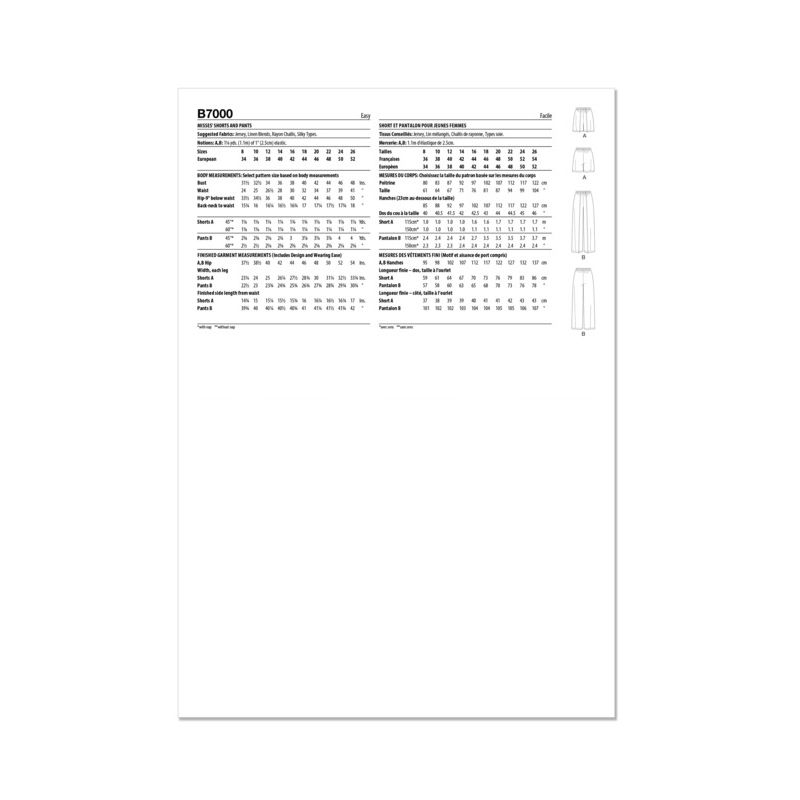 Patron Butterick 7000/K5 - Short ou pantalon