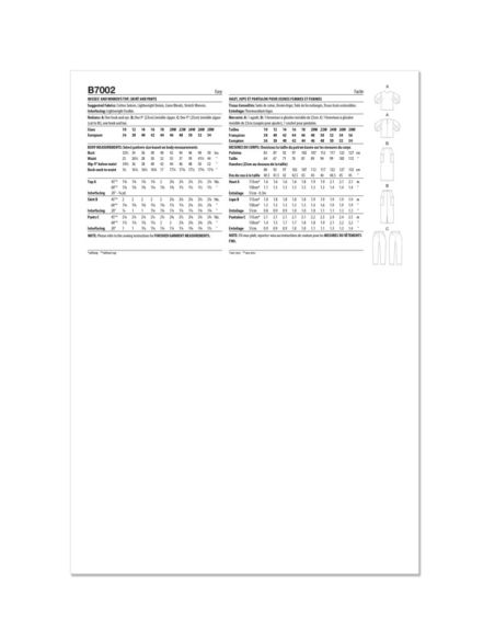 Patron Butterick 7002/AA - Haut, jupe et pantalon