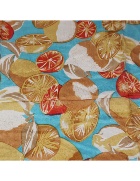 Paréo 100% soie - Agrume fond bleu