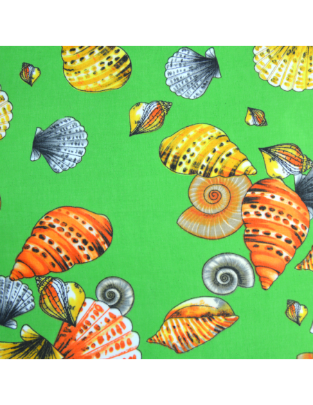 Mousseline imprimée Coquillages vert
