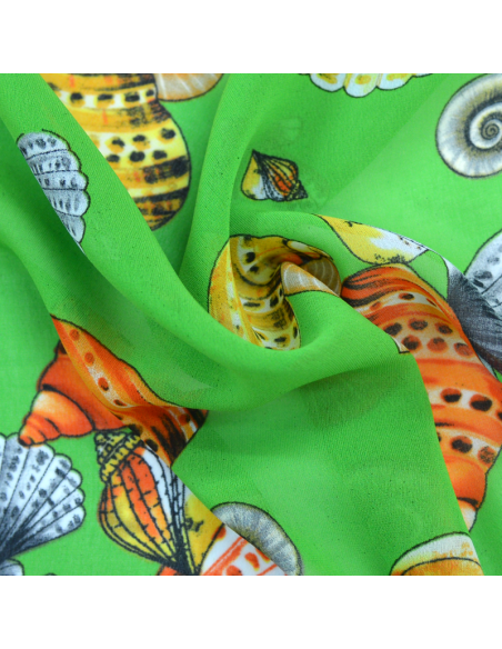 Mousseline imprimée Coquillages vert