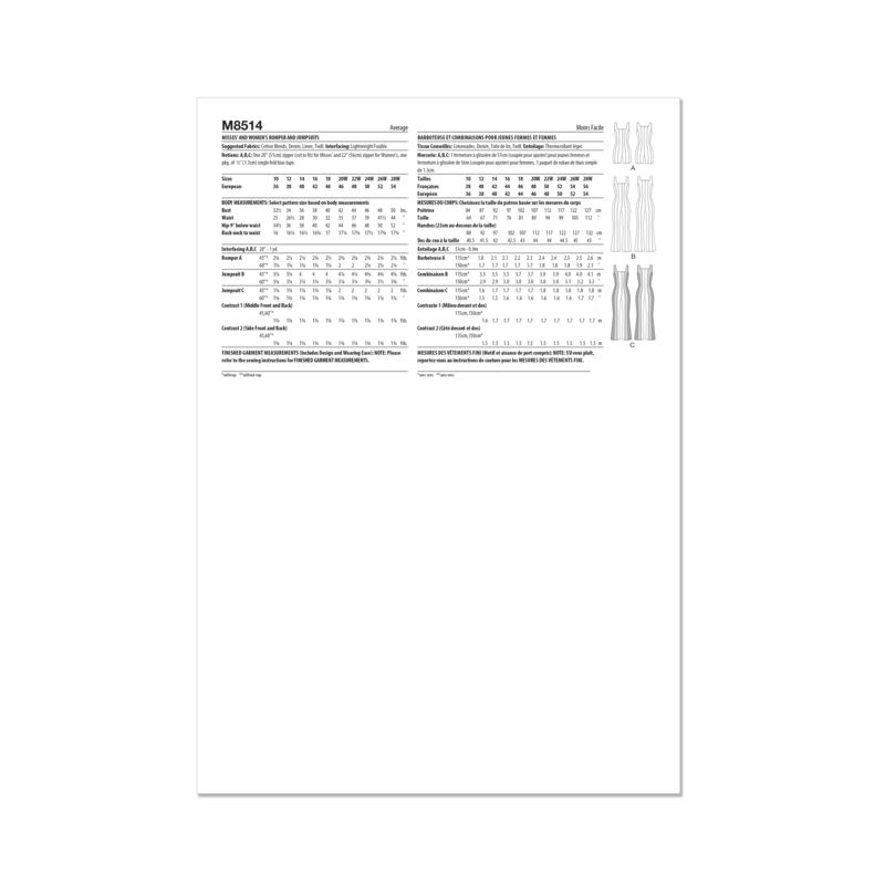 Patron McCall's 8514.AA - Rompers et combinaisons corset