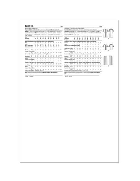 Patron McCall's 8515.K5 - Robe Chemisier, top et pantalon