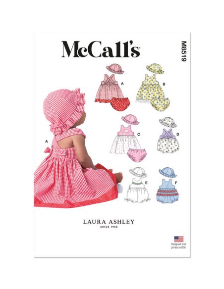 Patron McCall's 8519.A - Robes, barboteuses, culottes et chapeaux pour Bébés