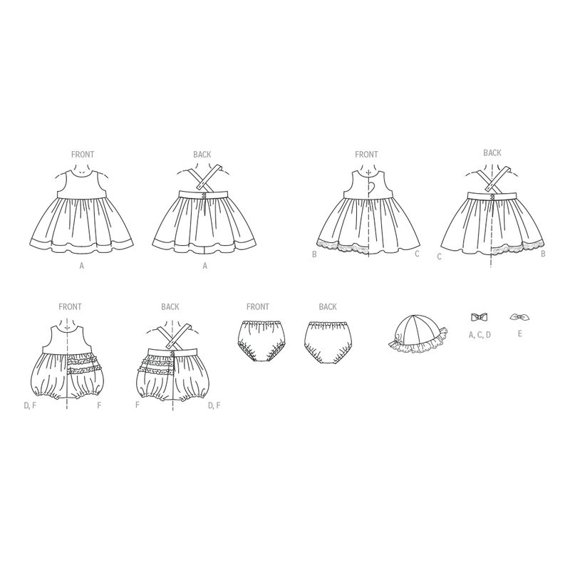 Patron McCall's 8519.A - Robes, barboteuses, culottes et chapeaux pour Bébés
