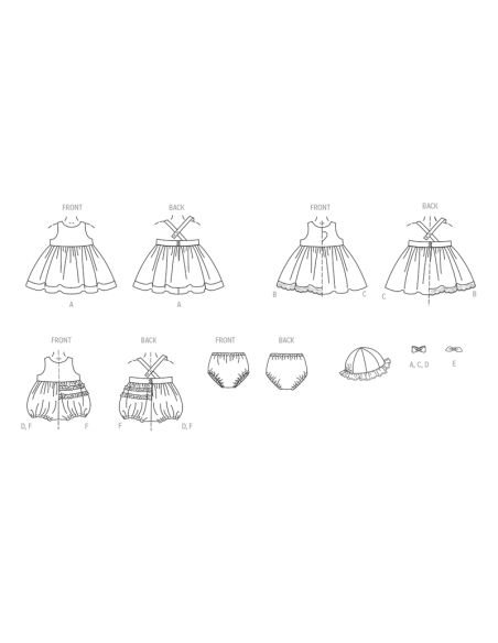 Patron McCall's 8519.A - Robes, barboteuses, culottes et chapeaux pour Bébés