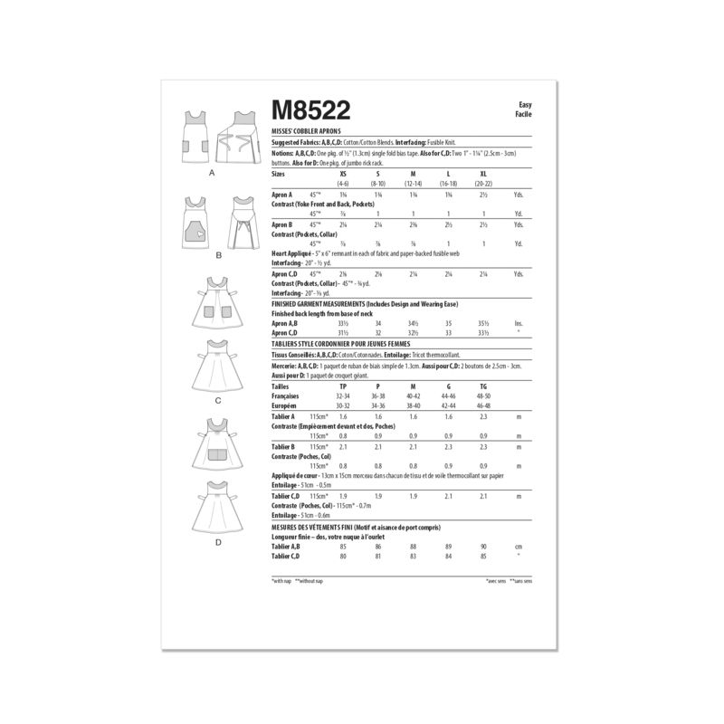Patron McCall's 8522.A - Tabliers