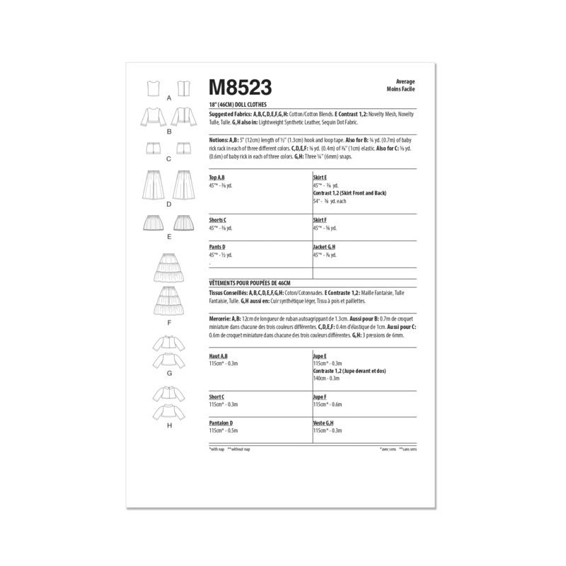 Patron McCall's 8523.OS - Vêtements pour Poupées de 18"
