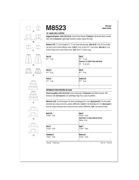 Patron McCall's 8523.OS - Vêtements pour Poupées de 18"