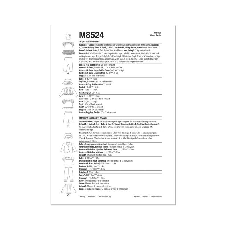 Patron McCall's 8524.OS - Vêtements pour Poupées de 18"