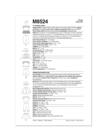 Patron McCall's 8524.OS - Vêtements pour Poupées de 18"