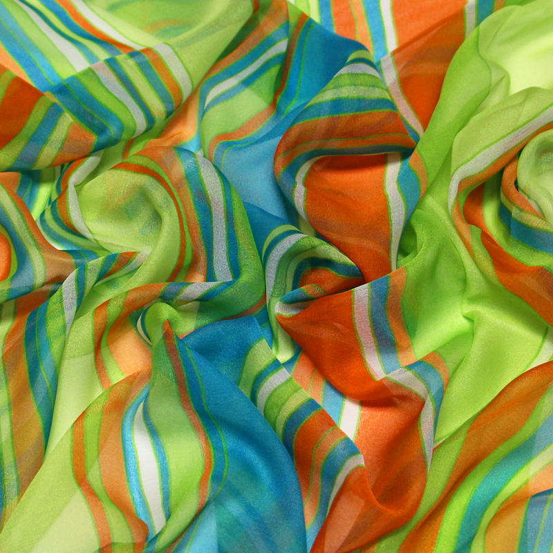 Paréo - Rayure orange, bleu & vert