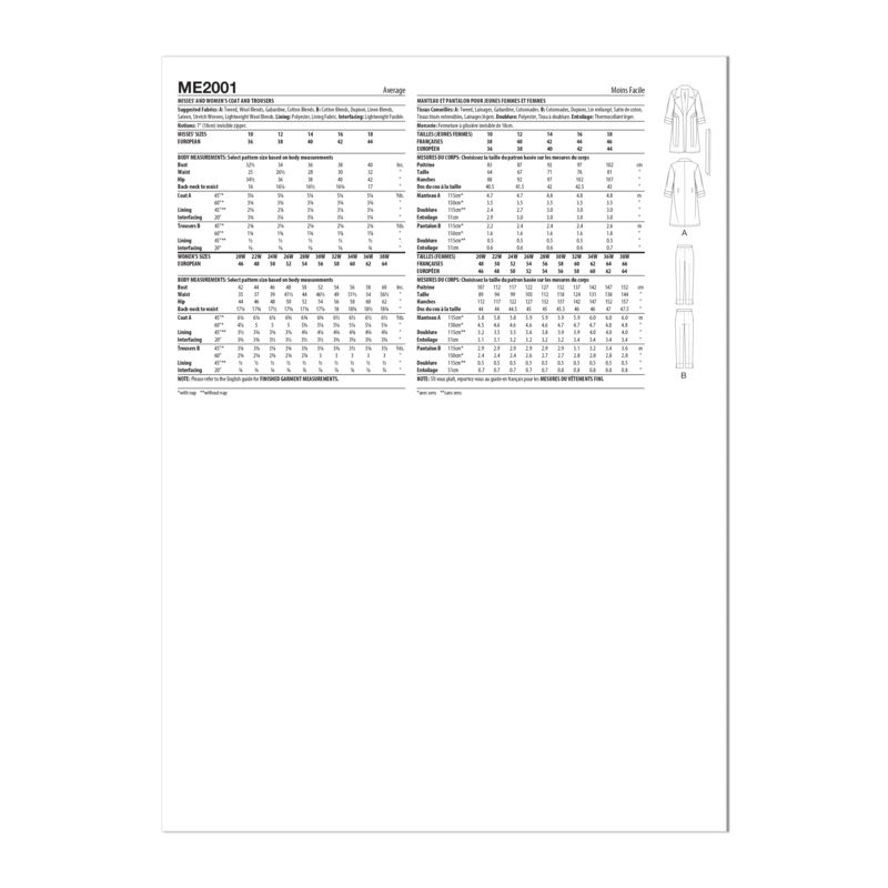 Patron KnowMe 2001.M1 - Manteau oversize et pantalon taille haute