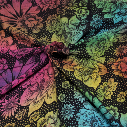 Paréo 100% coton - Fleuri & pois multicolore fond noir 2