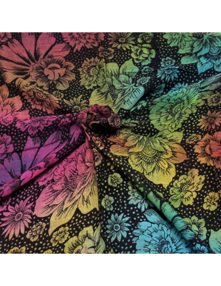 Paréo 100% coton - Fleuri & pois multicolore fond noir