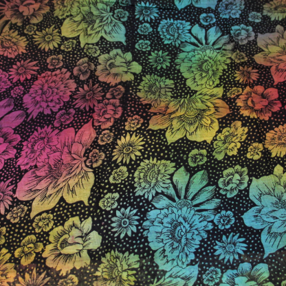 Paréo 100% coton - Fleuri & pois multicolore fond noir