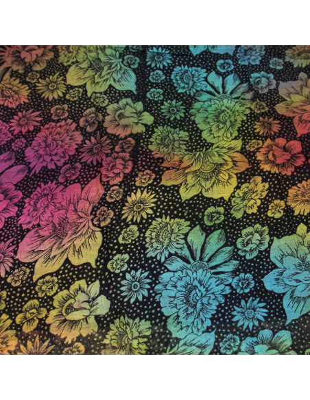 Paréo 100% coton - Fleuri & pois multicolore fond noir