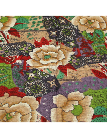 Paréo 100% coton - Fleuri beige