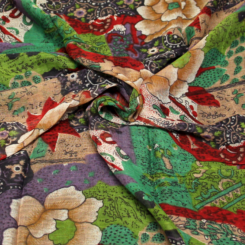 Paréo 100% coton - Fleuri beige