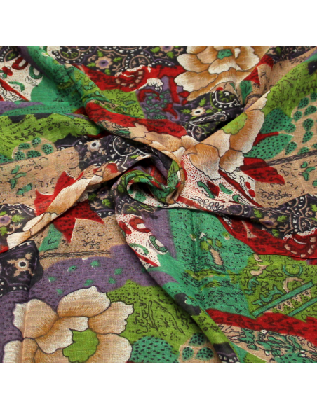 Paréo 100% coton - Fleuri beige