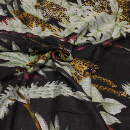 Paréo 100% coton - Léopard fond noir 2