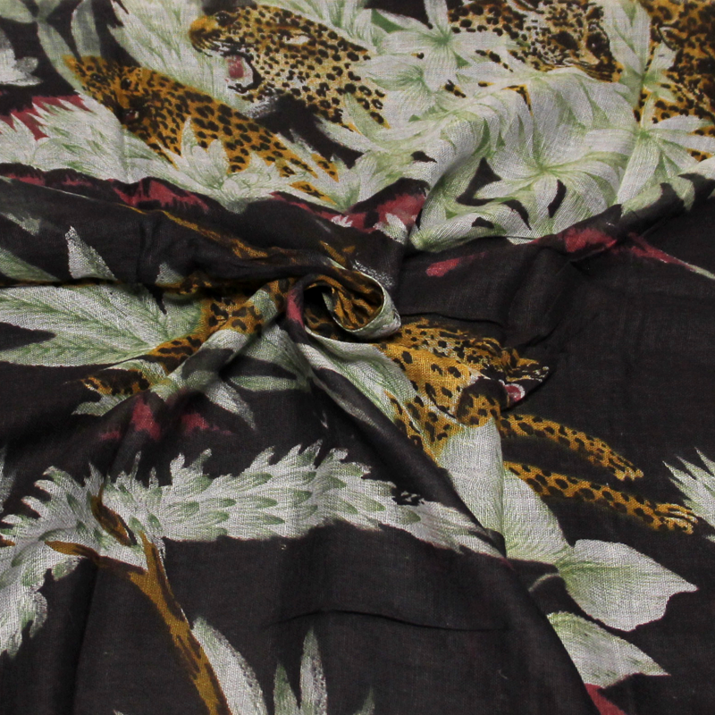 Paréo 100% coton - Léopard fond noir