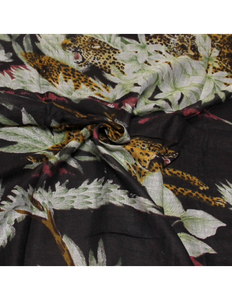 Paréo 100% coton - Léopard fond noir