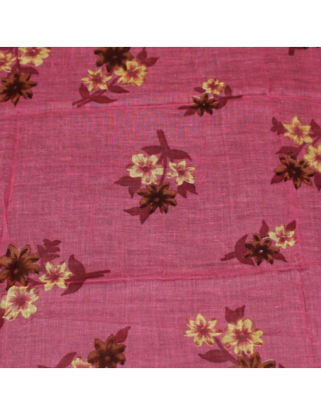 Paréo 100% coton - Fleuri fond rose