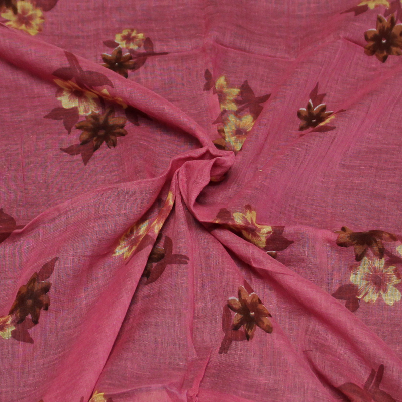 Paréo 100% coton - Fleuri fond rose