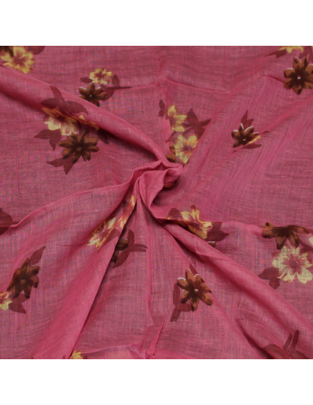 Paréo 100% coton - Fleuri fond rose