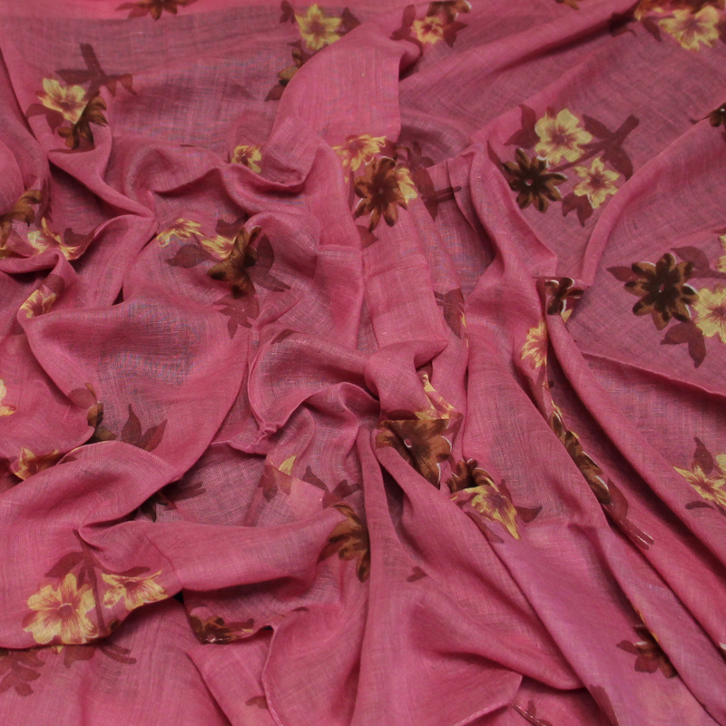 Paréo 100% coton - Fleuri fond rose