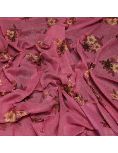 Paréo 100% coton - Fleuri fond rose