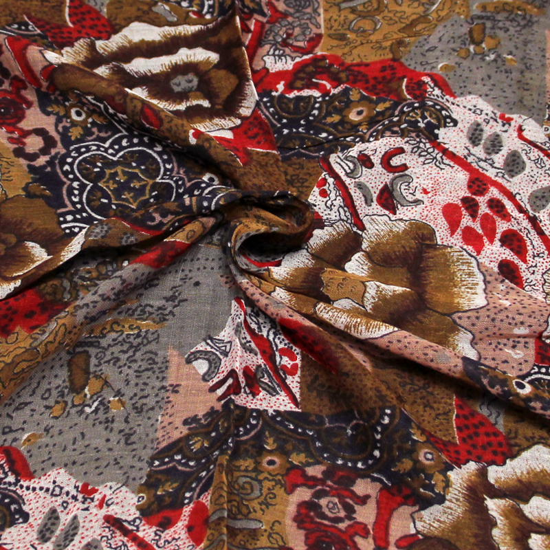 Paréo 100% coton - Fleuri marron