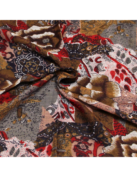 Paréo 100% coton - Fleuri marron