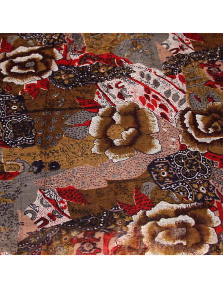 Paréo 100% coton - Fleuri marron