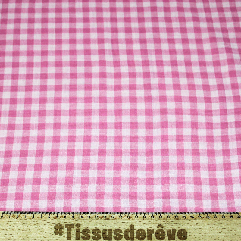 Double gaze vichy double face 100% coton -  Rose persan