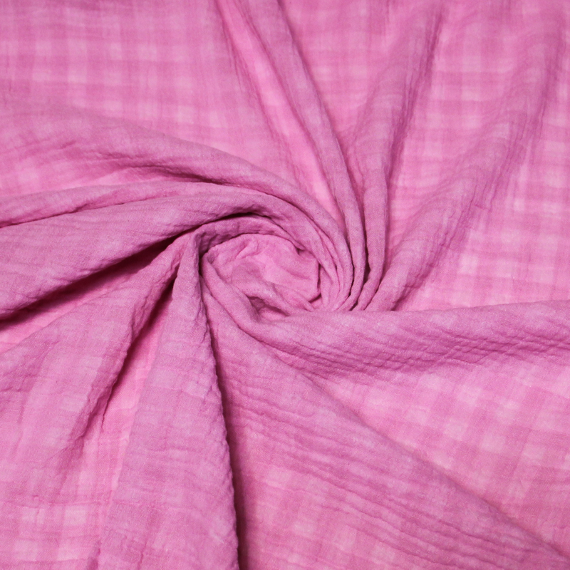 Double gaze vichy double face 100% coton -  Rose persan