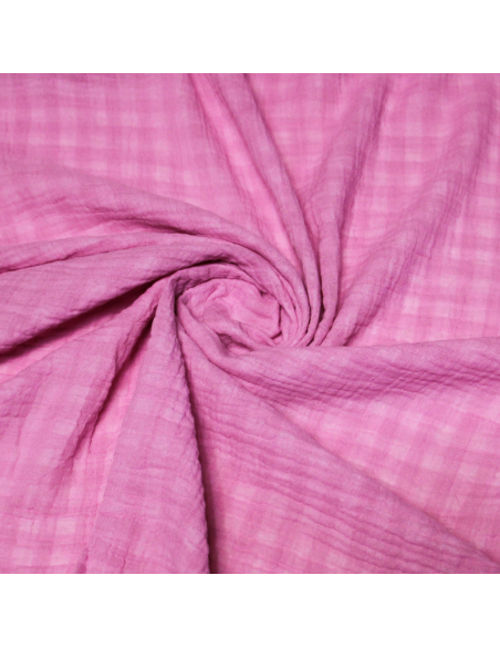 Double gaze vichy double face 100% coton -  Rose persan