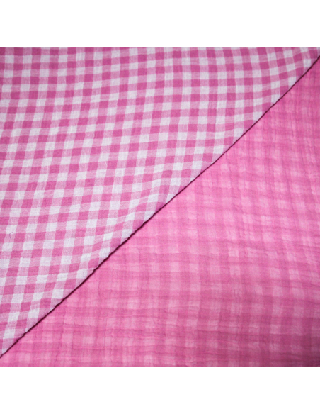 Double gaze vichy double face 100% coton -  Rose persan