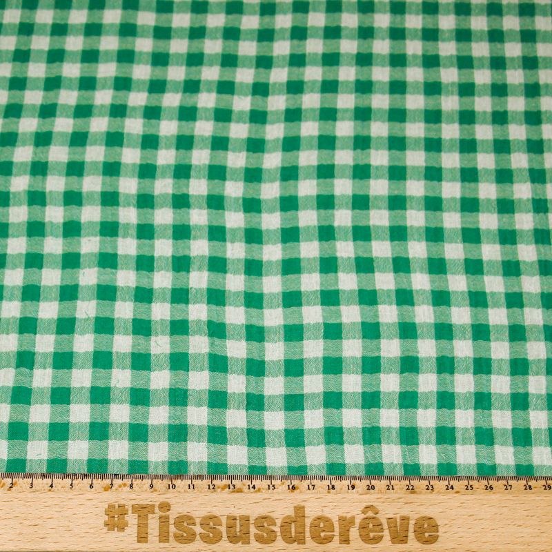 Double gaze vichy double face 100% coton - Vert