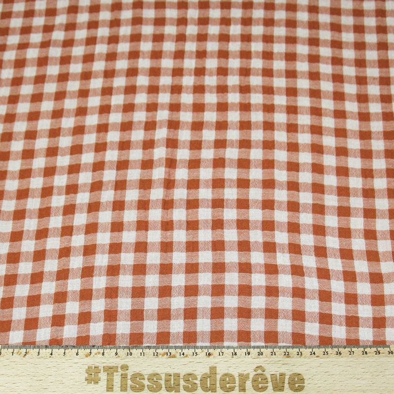 Double gaze vichy double face 100% coton - Terracotta