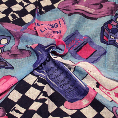 Paréo 100% coton - Apéro bleu & rose 2