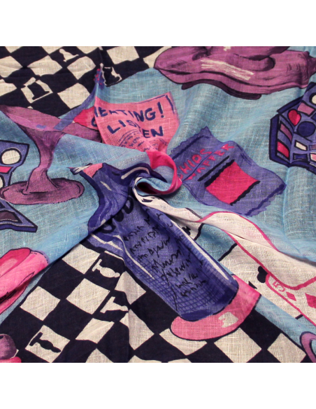 Paréo 100% coton - Apéro bleu & rose