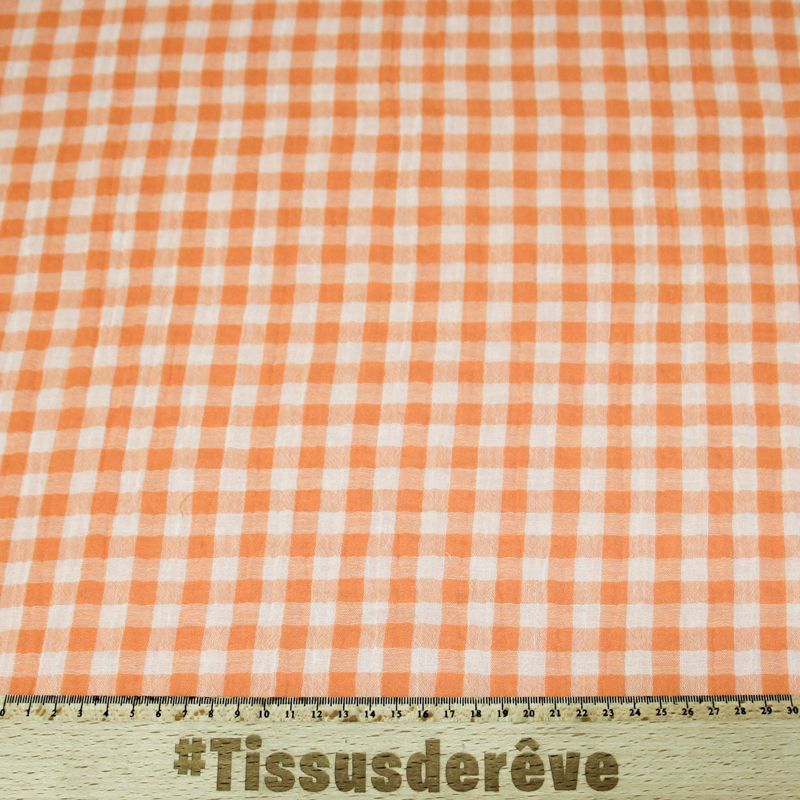 Double gaze vichy double face 100% coton - Saumon